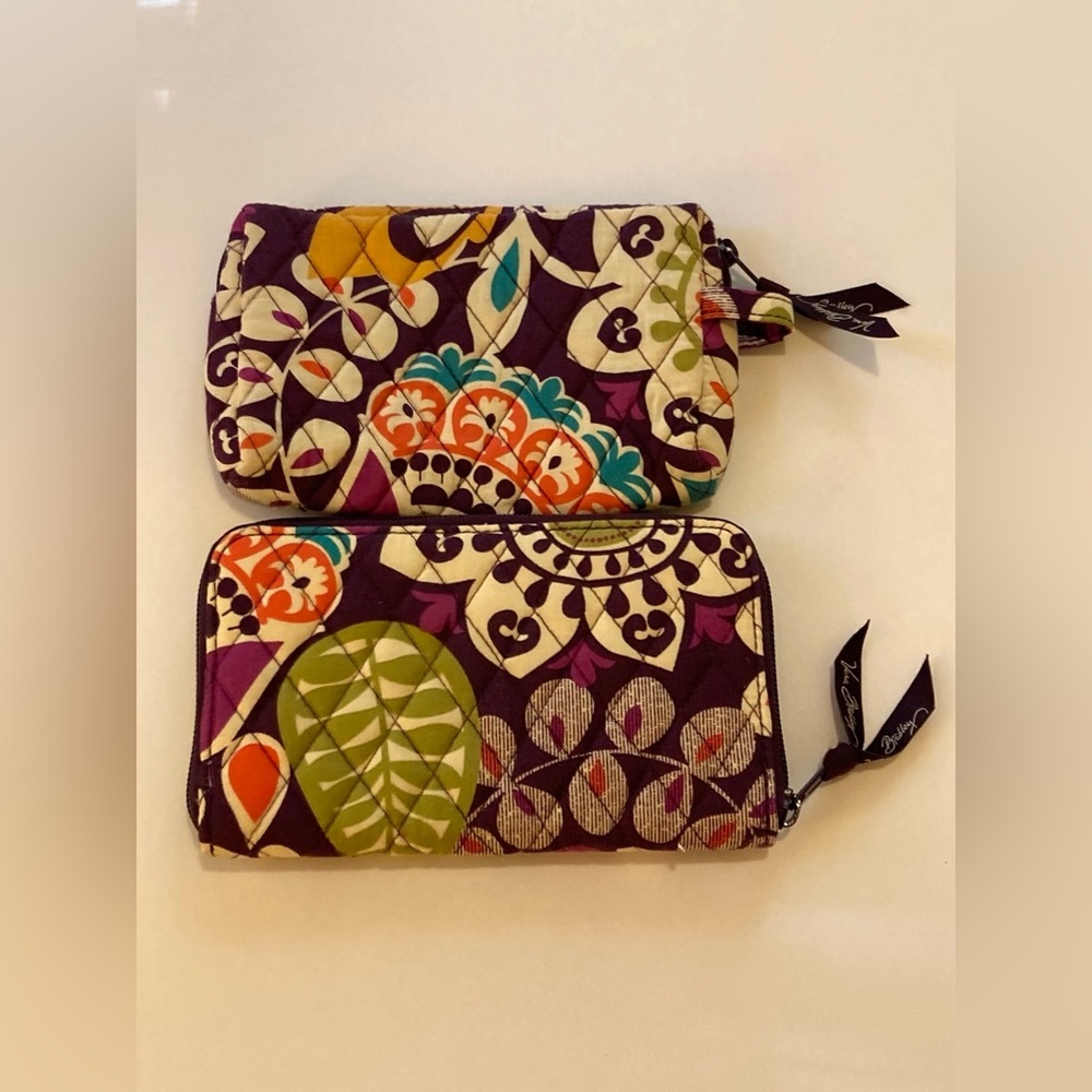 Vera Bradley Wallet Cosmetic Case Floral Paisley Lot of 2 Quilted Zip Around - Picture 2 of 13